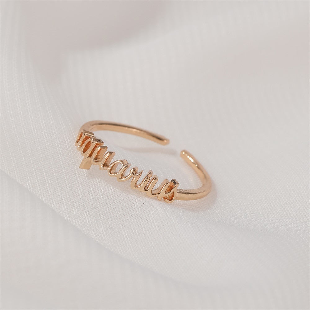 Minimalist thin Open Gold 12 Star Signs Finger Rings Birthday Friendship Jewelry Gift  Personality Custom Zodiac Rings For Women