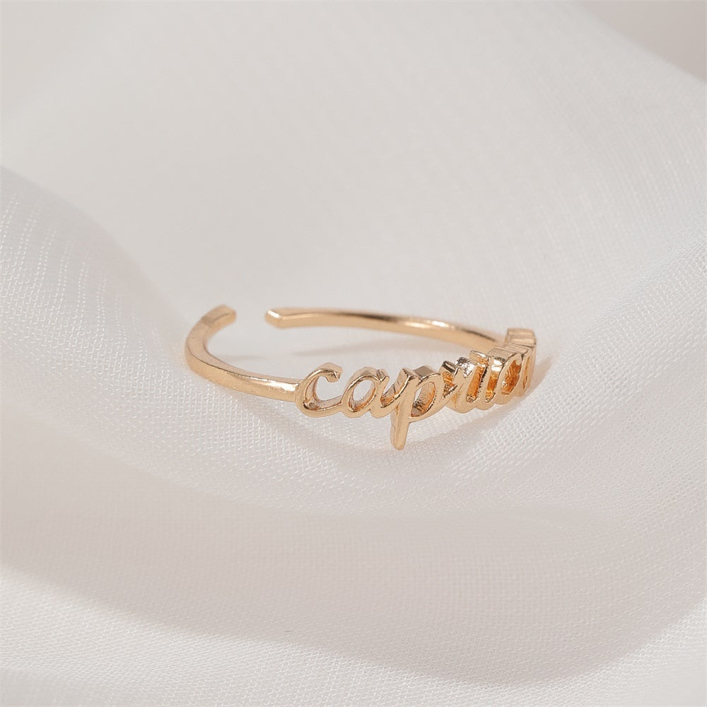 Minimalist thin Open Gold 12 Star Signs Finger Rings Birthday Friendship Jewelry Gift  Personality Custom Zodiac Rings For Women