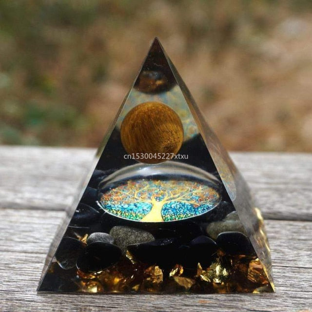 Lovely Tree of Life Orgonite Pyramid Amethyst Peridot Chakra Healing Crystal ☯☮☪