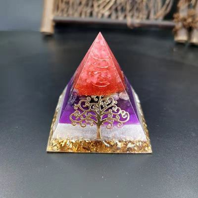 Lovely Tree of Life Orgonite Pyramid Amethyst Peridot Chakra Healing Crystal ☯☮☪