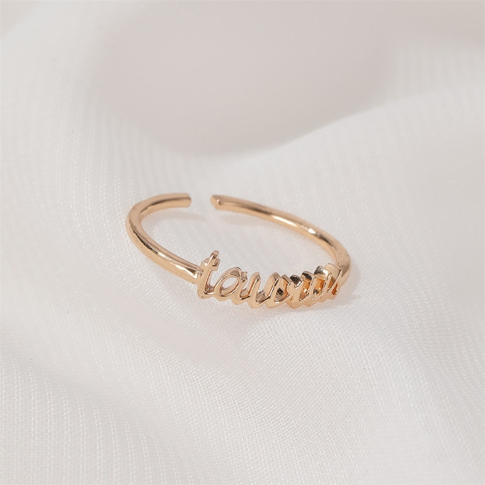 Minimalist thin Open Gold 12 Star Signs Finger Rings Birthday Friendship Jewelry Gift  Personality Custom Zodiac Rings For Women