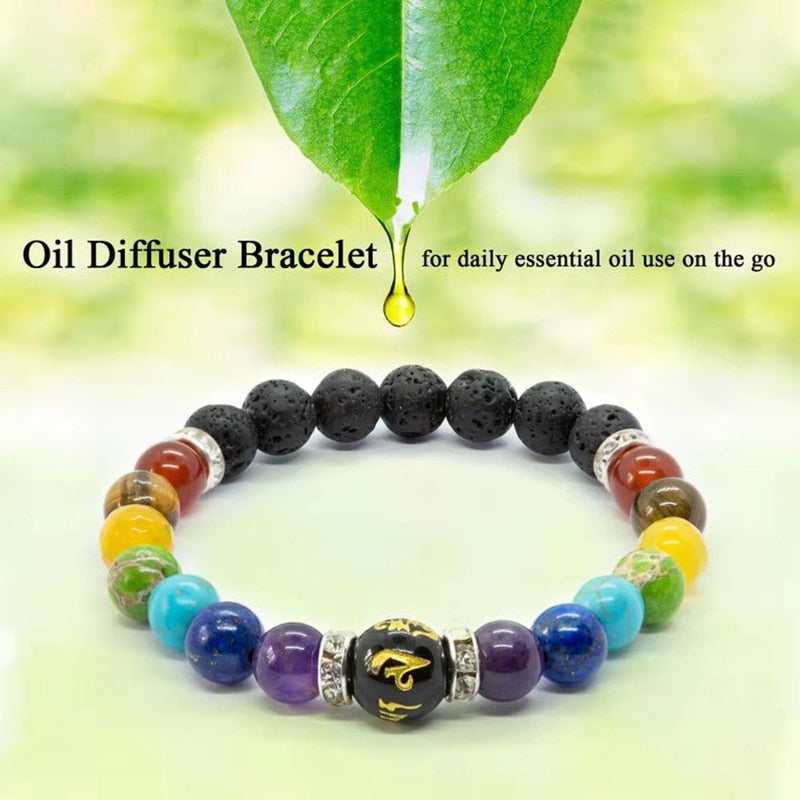 Chakra Oil Diffuser beaded bracelet with Healing energy Handmade with real Natural Crystals and LAVA Stones.