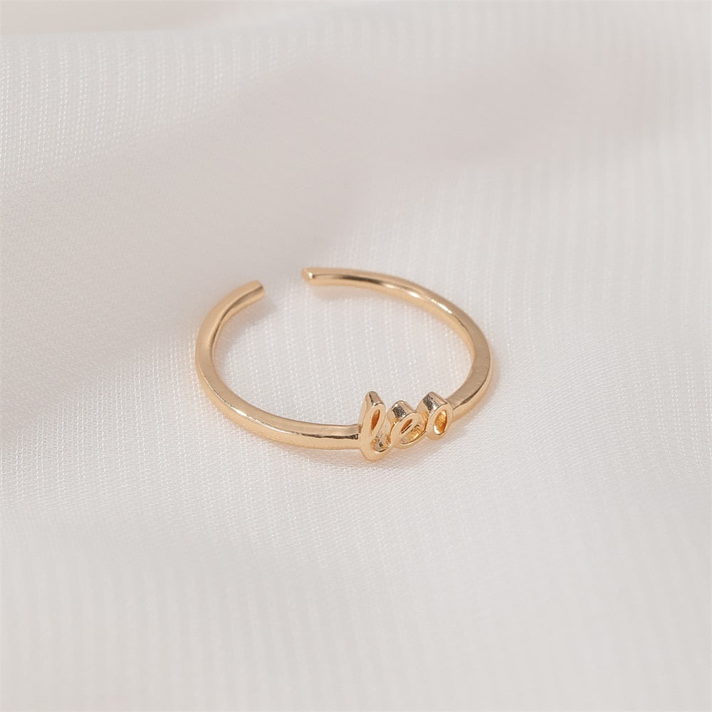 Minimalist thin Open Gold 12 Star Signs Finger Rings Birthday Friendship Jewelry Gift  Personality Custom Zodiac Rings For Women