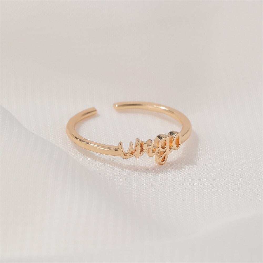 Minimalist thin Open Gold 12 Star Signs Finger Rings Birthday Friendship Jewelry Gift  Personality Custom Zodiac Rings For Women