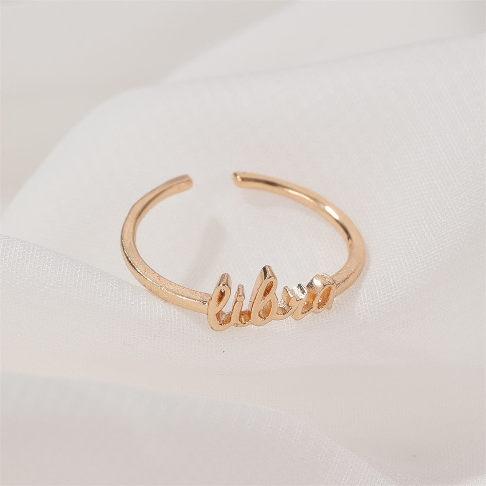 Minimalist thin Open Gold 12 Star Signs Finger Rings Birthday Friendship Jewelry Gift  Personality Custom Zodiac Rings For Women