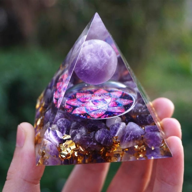 Lovely Tree of Life Orgonite Pyramid Amethyst Peridot Chakra Healing Crystal ☯☮☪