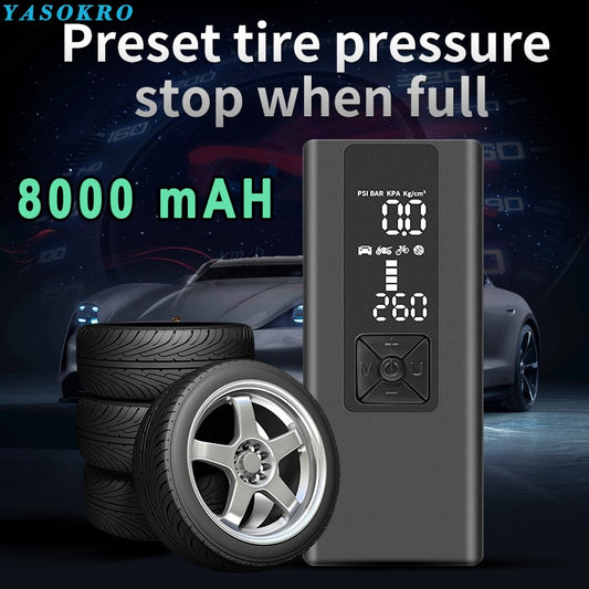 8000mAh Portable Car Air Compressor 12V 150PSI Electric Cordless Tire Inflator Pump for Motorcycle Bicycle Boat AUTO Tire, Balls