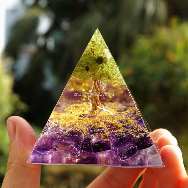 Lovely Tree of Life Orgonite Pyramid Amethyst Peridot Chakra Healing Crystal ☯☮☪