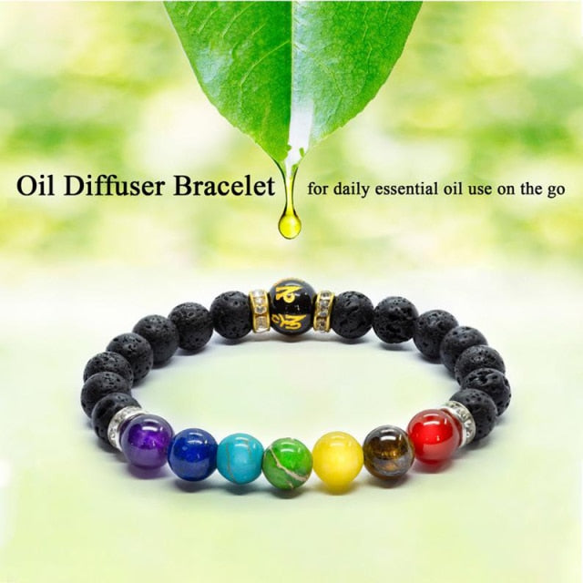 Chakra Oil Diffuser beaded bracelet with Healing energy Handmade with real Natural Crystals and LAVA Stones.