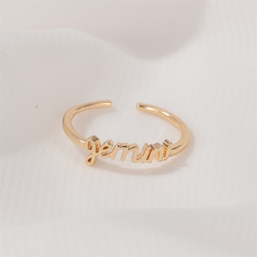 Minimalist thin Open Gold 12 Star Signs Finger Rings Birthday Friendship Jewelry Gift  Personality Custom Zodiac Rings For Women