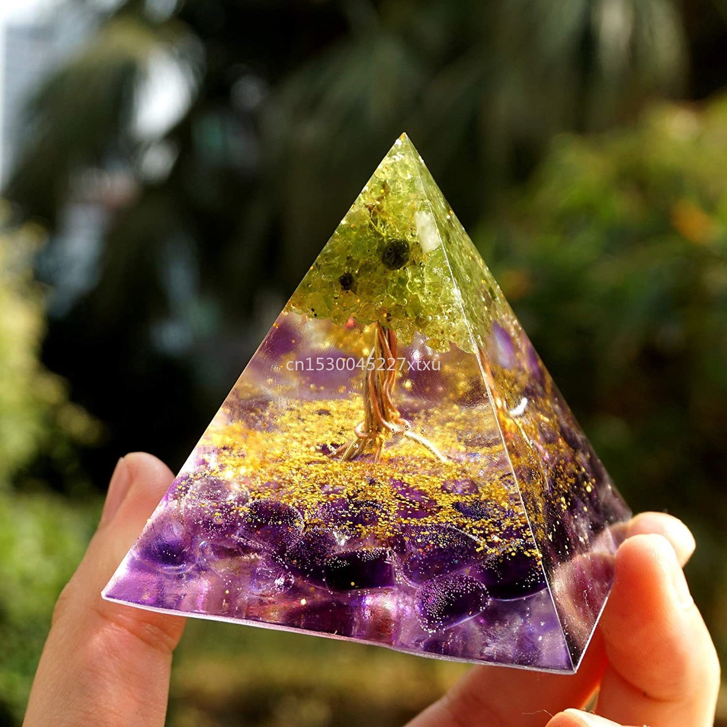 Lovely Tree of Life Orgonite Pyramid Amethyst Peridot Chakra Healing Crystal ☯☮☪