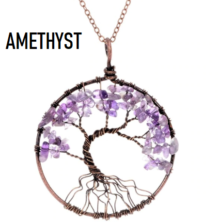 7 Chakra Tree Of Life Pendant Necklace Copper Crystal Natural Stone Necklace Quartz Stones Pendants