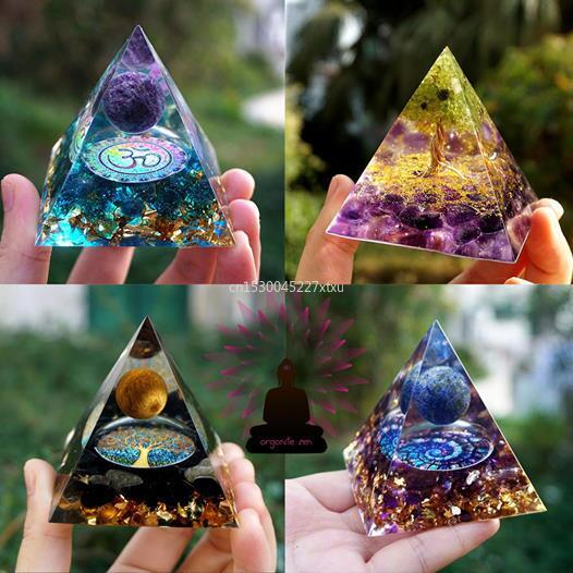 Lovely Tree of Life Orgonite Pyramid Amethyst Peridot Chakra Healing Crystal ☯☮☪