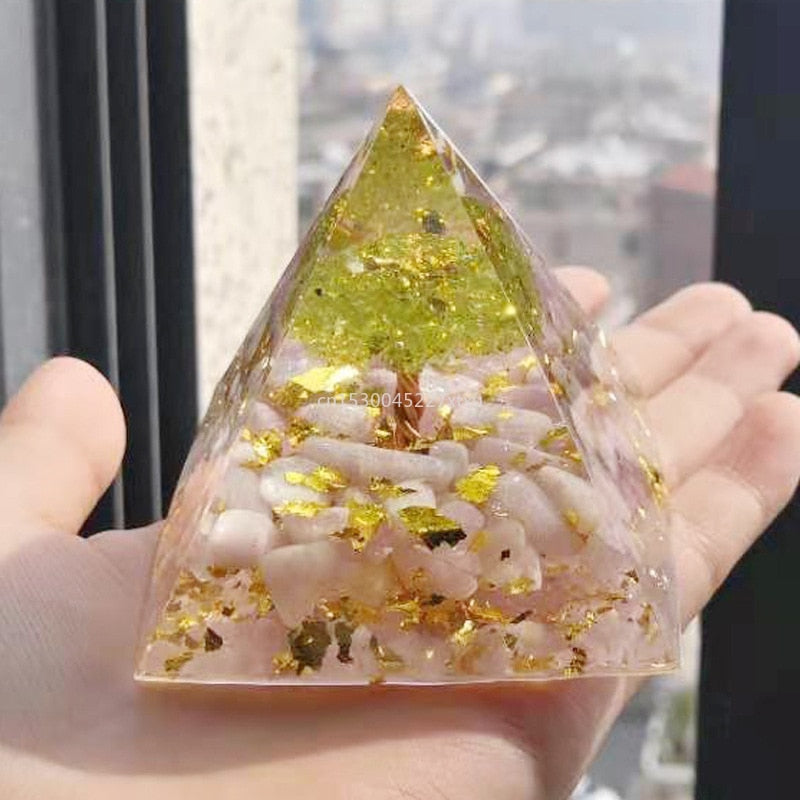 Lovely Tree of Life Orgonite Pyramid Amethyst Peridot Chakra Healing Crystal ☯☮☪