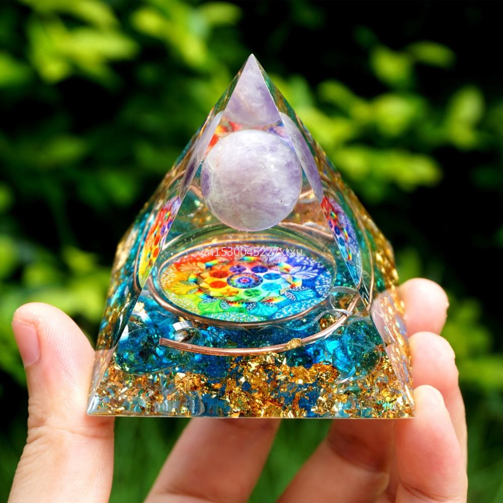 Lovely Tree of Life Orgonite Pyramid Amethyst Peridot Chakra Healing Crystal ☯☮☪