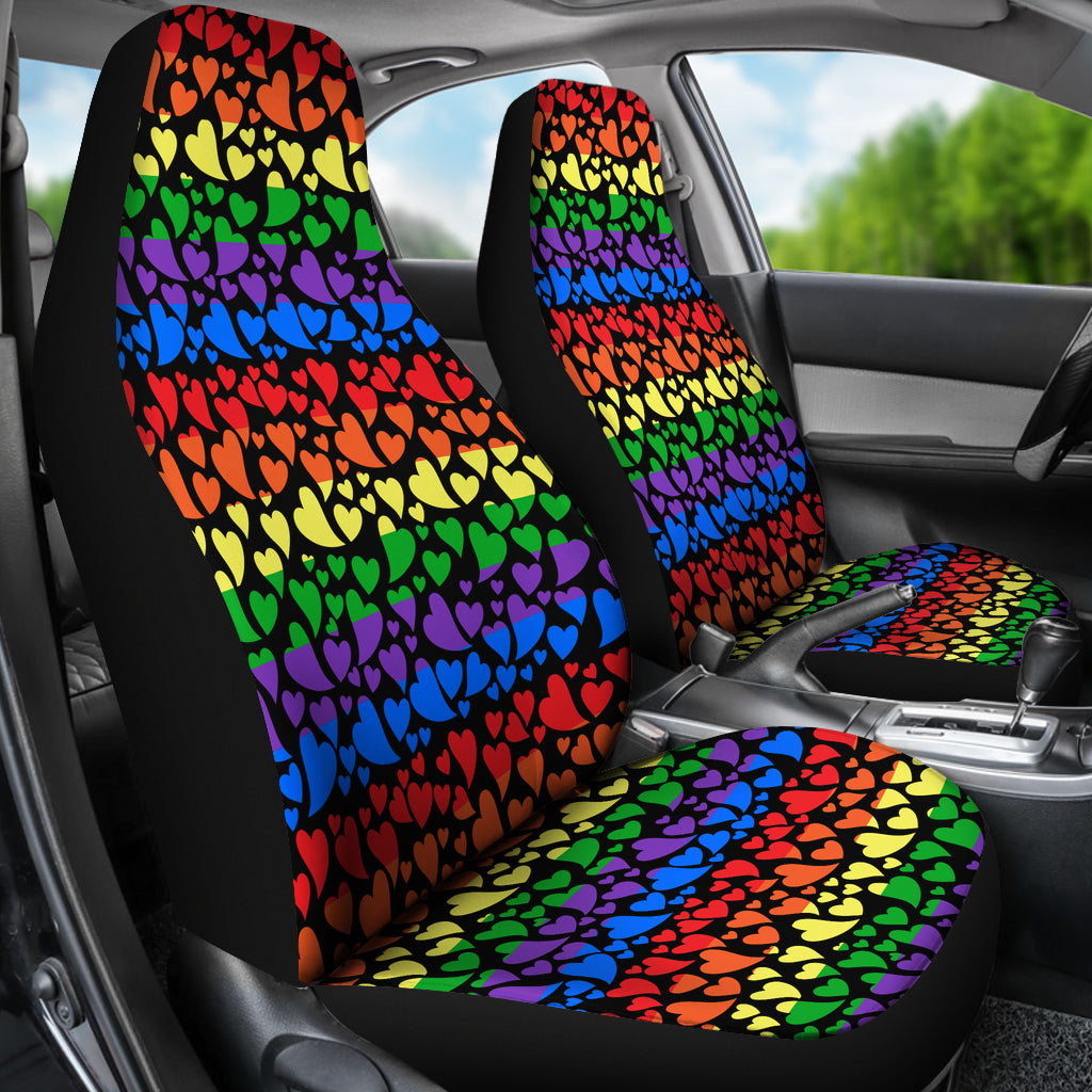 Rainbow Hearts Seat Covers Any Car Adjustable